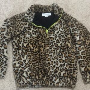 Treasure & Bond Leopard Print Fleece with Bright Accent Zipper, Kid’s Size XL